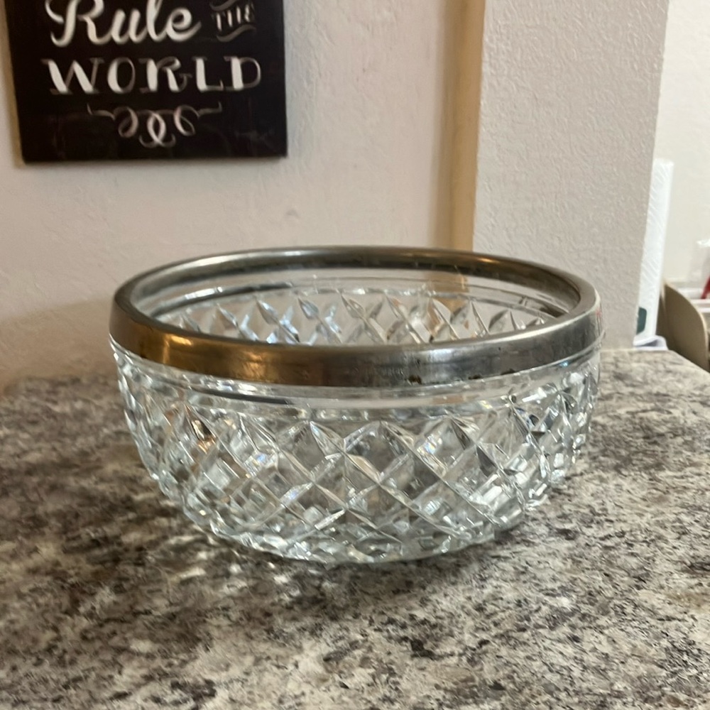 Crystal Glass Bowl with Silver Rim